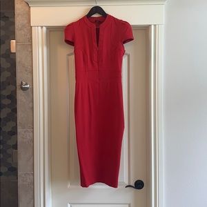 Red ASOS Front Zip Midi Dress with Cap sleeves